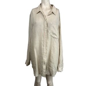 GAP Boyfriend Shirt Linen Blend Stripe Button Down Long Sleeve Women's XL